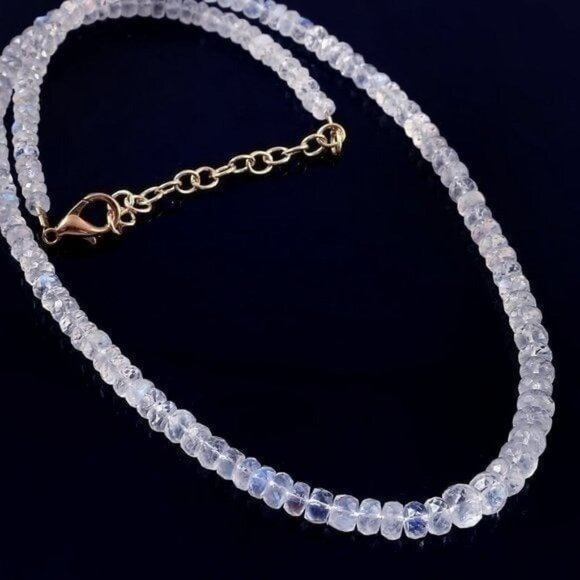 Necklace STUNNING Moonstone Necklace AAA Genuine Blue Fire Moonstone Beaded - Picture 6 of 12